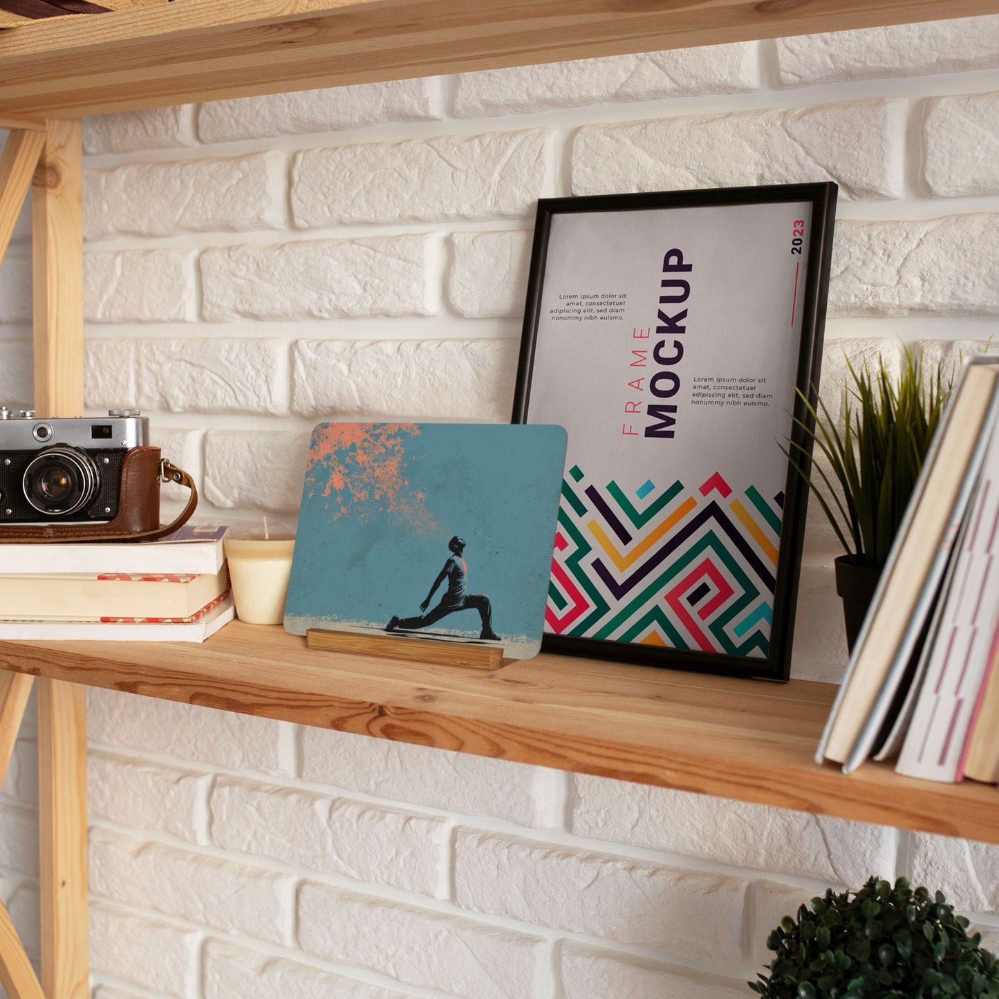 Graffiti Style Figure Metal Photo Display – Horizontal Matte Aluminum Art Print with Wooden Stand, Urban Desk Decor