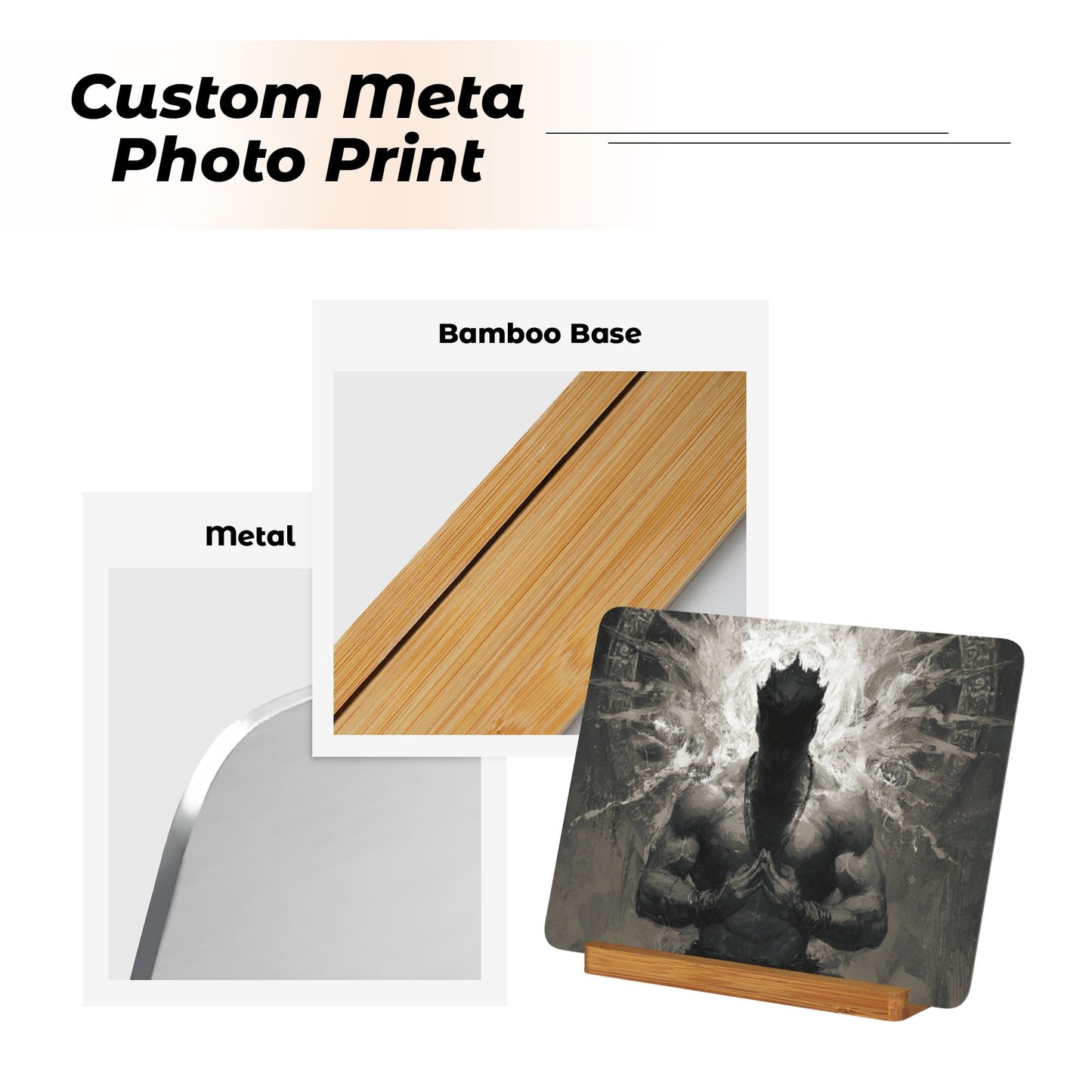 Meditative Warrior Metal Photo Display – Horizontal Strength & Focus Aluminum Print with Wooden Stand, Martial Zen Desk Decor