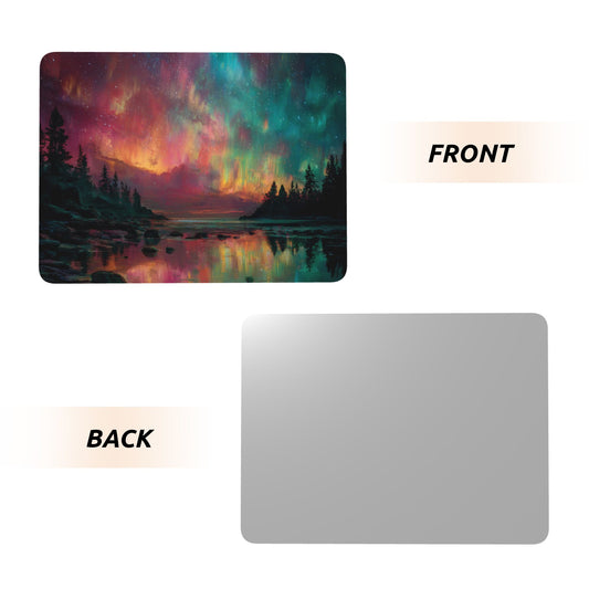 Aurora Landscape Metal Photo Plaque – Horizontal Tabletop Art with Wooden Base – Home & Office Decoration
