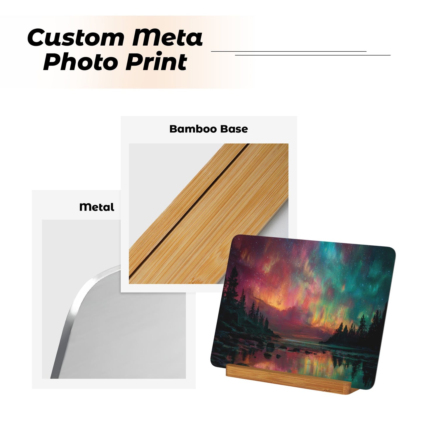 Aurora Landscape Metal Photo Plaque – Horizontal Tabletop Art with Wooden Base – Home & Office Decoration