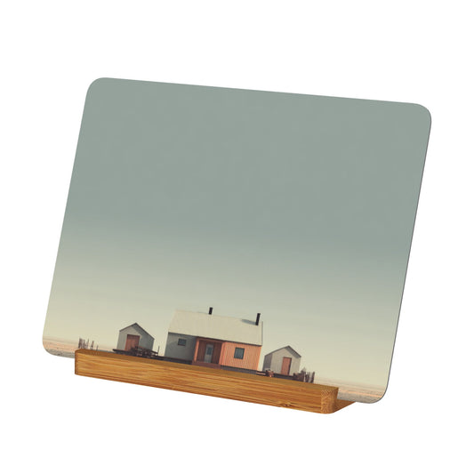 Minimalist Farmhouse Landscape – Horizontal Metal Photo Plaque with Wooden Stand, Desktop Decor