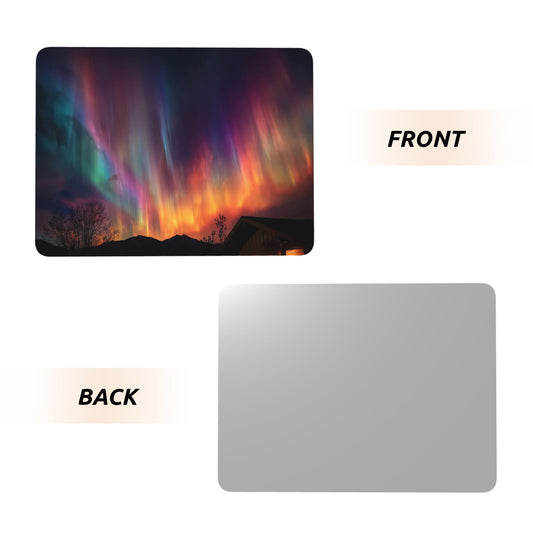 Aurora Borealis Metal Photo Display – Horizontal Aluminum Artwork with Wooden Stand, Night Sky Table Decor