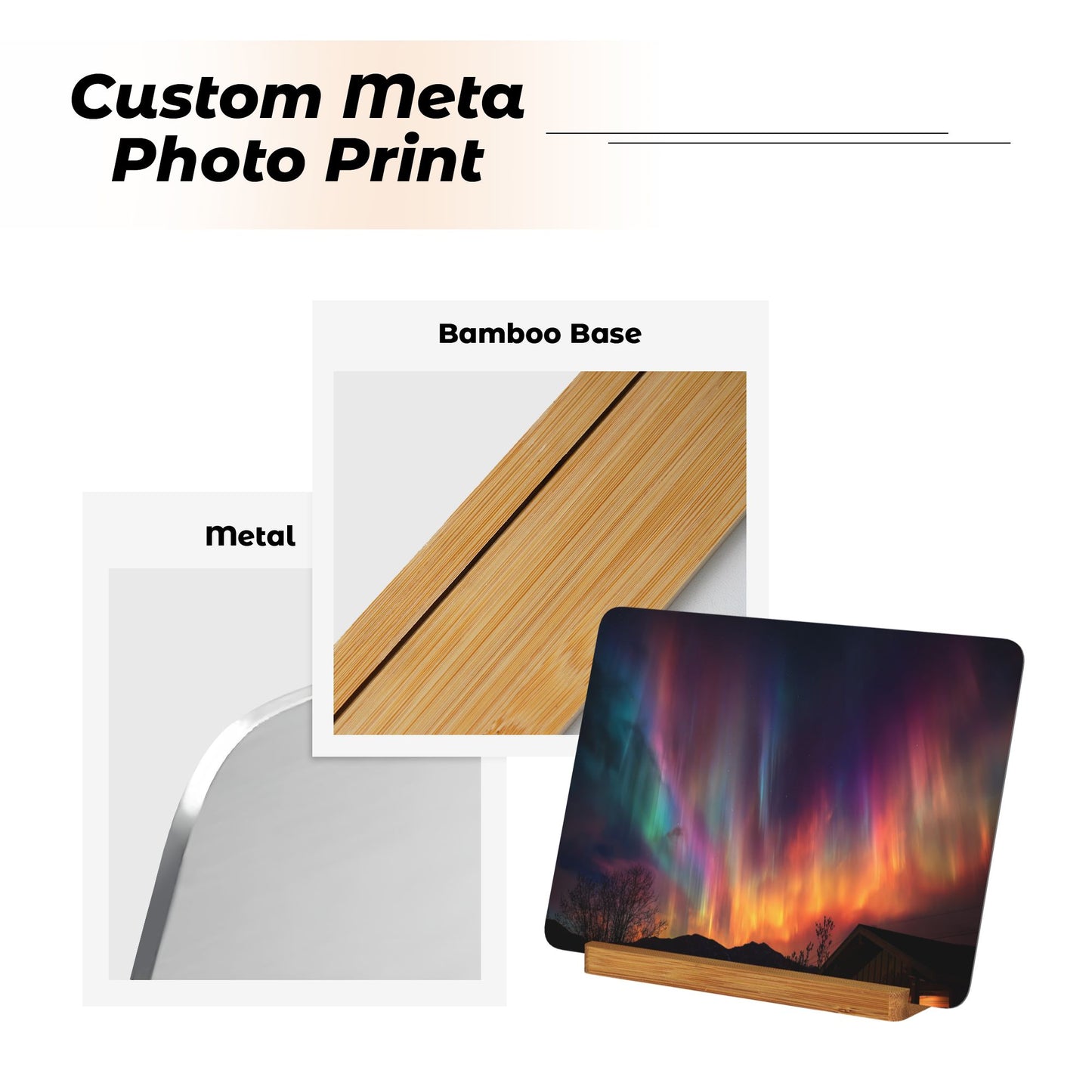 Aurora Borealis Metal Photo Display – Horizontal Aluminum Artwork with Wooden Stand, Night Sky Table Decor