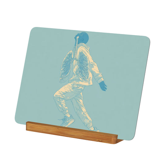 Illustrated Figure Metal Photo Display – Horizontal Aluminum Art Print with Wooden Stand, Creative Desktop Decor