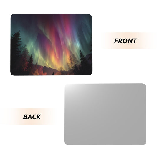 Dreamy Aurora Landscape – Horizontal Metal Photo Plaque with Solid Wood Base, Tabletop Art Decor