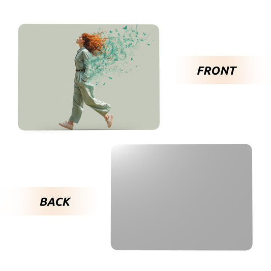Artistic Female Figure Metal Photo Display – Horizontal Aluminum Print with Wooden Base, Feminine Modern Desk Decor