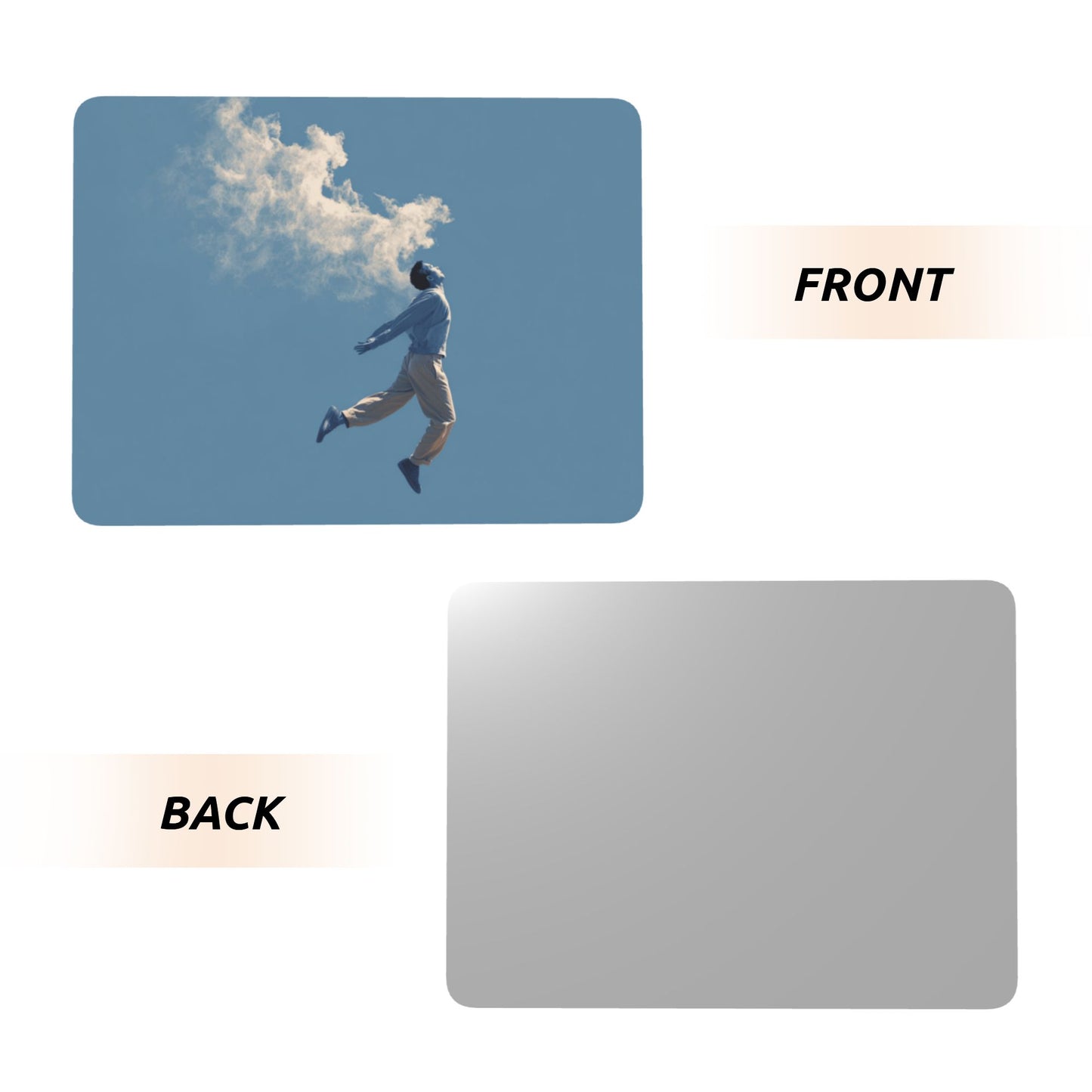 Levitating Figure Metal Photo Display – Horizontal Matte Aluminum Art Print with Wooden Stand, Minimalist Surreal Decor