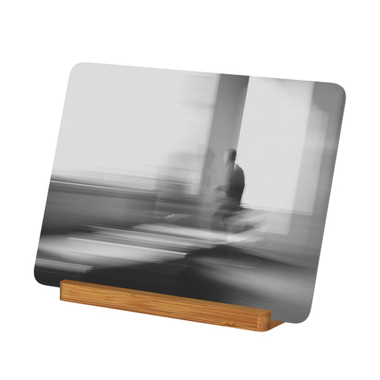 Abstract Motion Blur Black & White Metal Photo Display – Horizontal Matte Aluminum Print with Wooden Stand