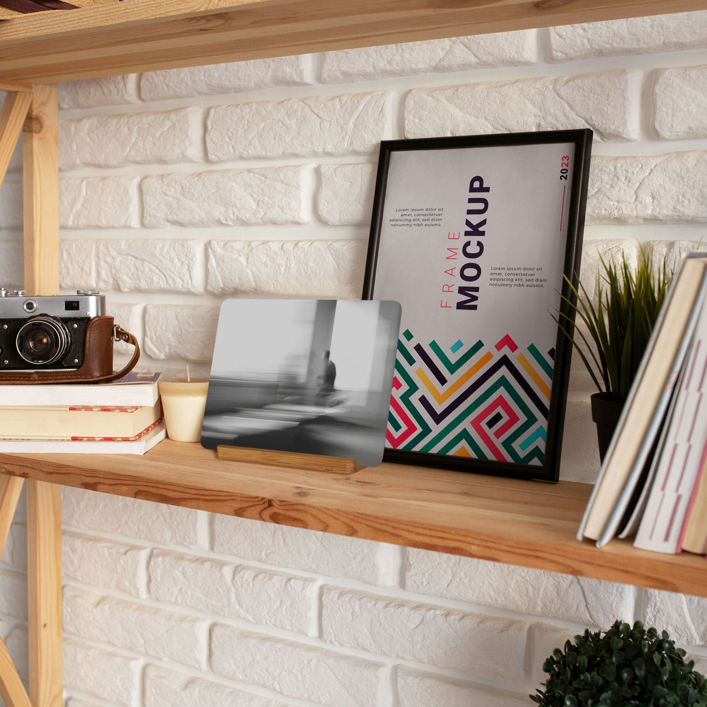 Abstract Motion Blur Black & White Metal Photo Display – Horizontal Matte Aluminum Print with Wooden Stand