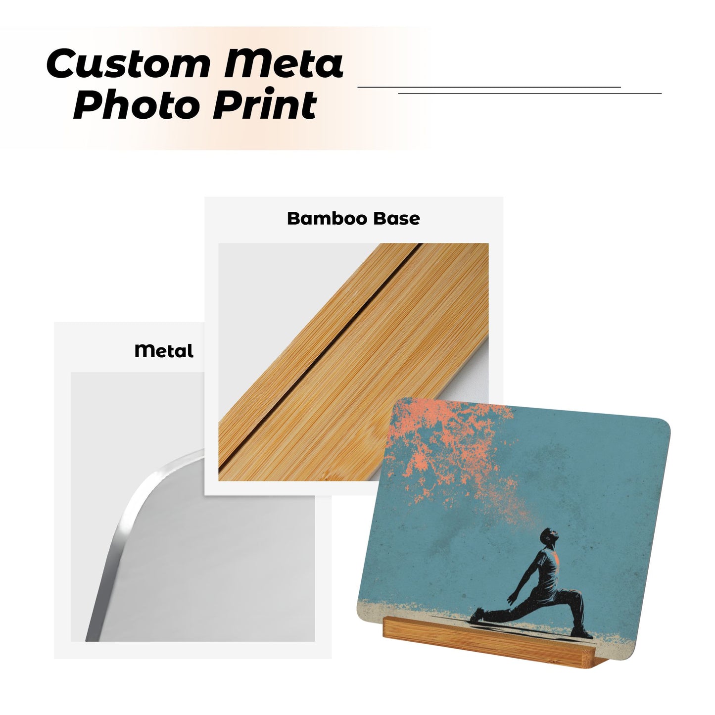 Graffiti Style Figure Metal Photo Display – Horizontal Matte Aluminum Art Print with Wooden Stand, Urban Desk Decor