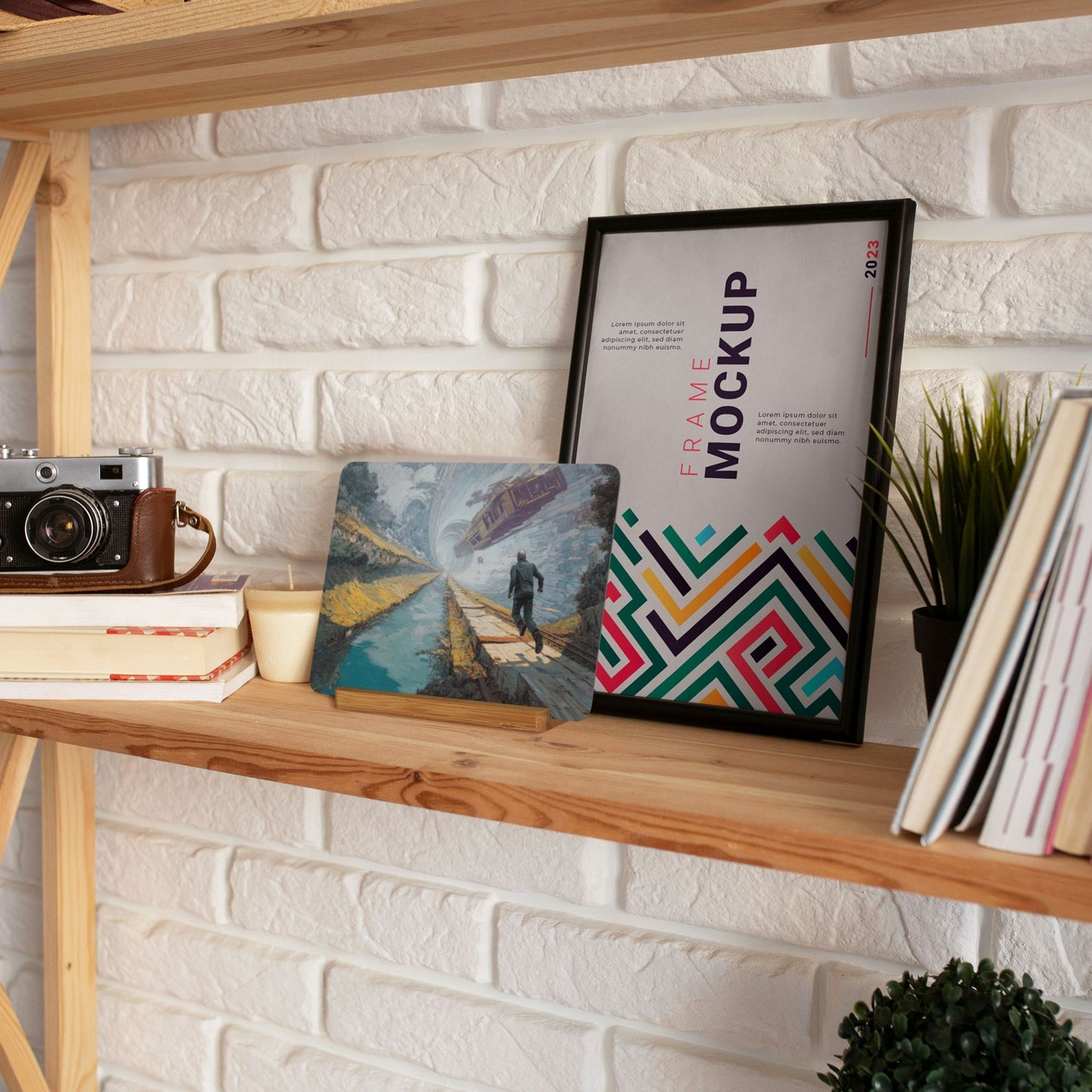 Surreal Time-Tunnel Metal Photo Display – Horizontal Fantasy Aluminum Art Print with Wooden Stand, Sci-Fi Decor