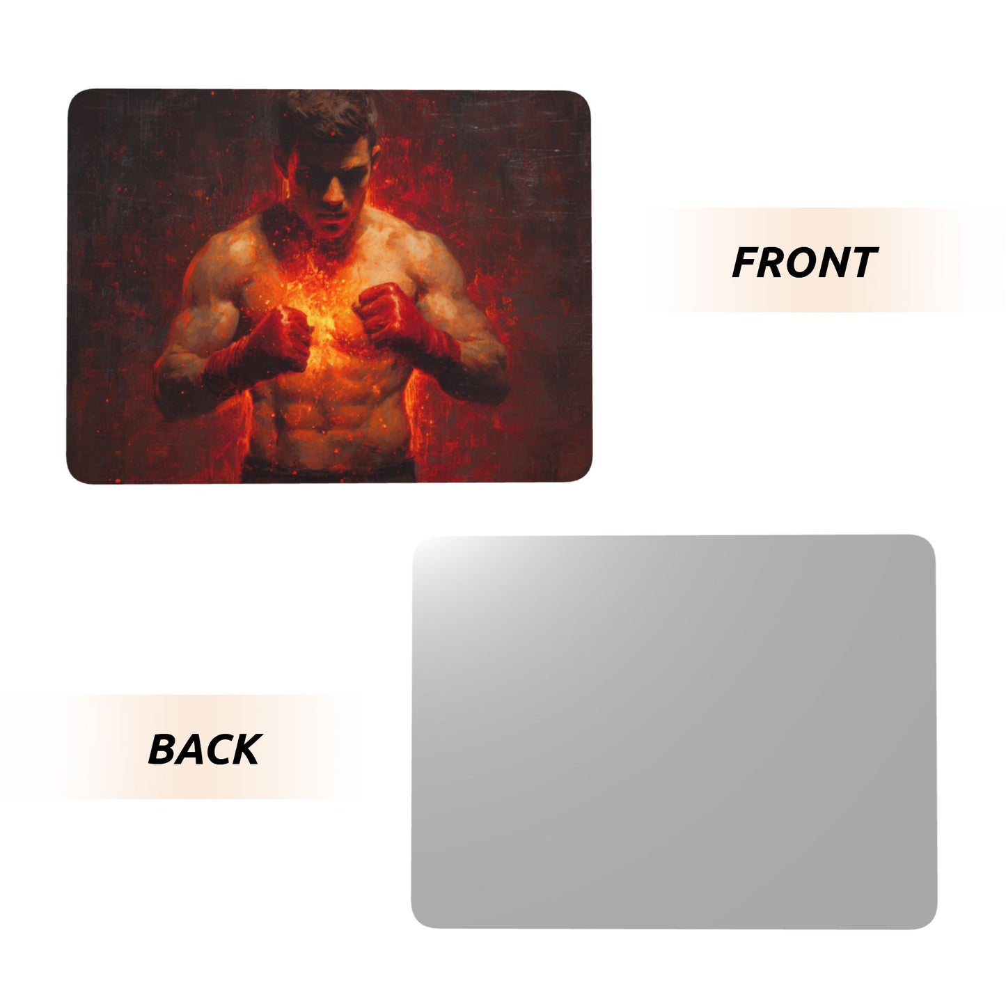Flaming Boxer Metal Photo Display – Horizontal Aluminum Motivational Art Print with Wooden Stand, Strength & Power Decor