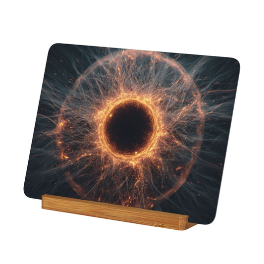 Cosmic Energy Core Metal Photo Display – Horizontal Sci-Fi Matte Aluminum Print with Wooden Stand, Futuristic Desk Decor