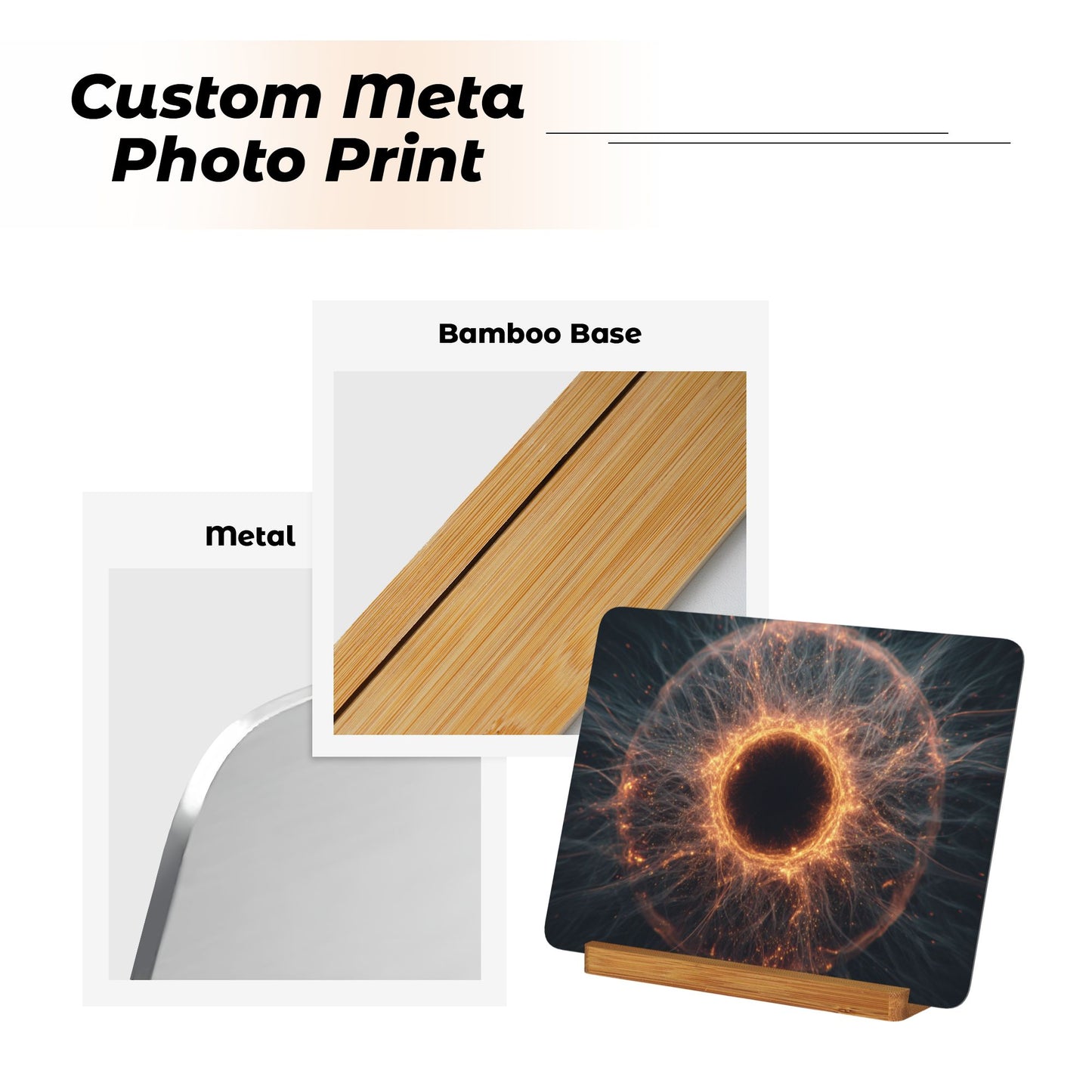 Cosmic Energy Core Metal Photo Display – Horizontal Sci-Fi Matte Aluminum Print with Wooden Stand, Futuristic Desk Decor