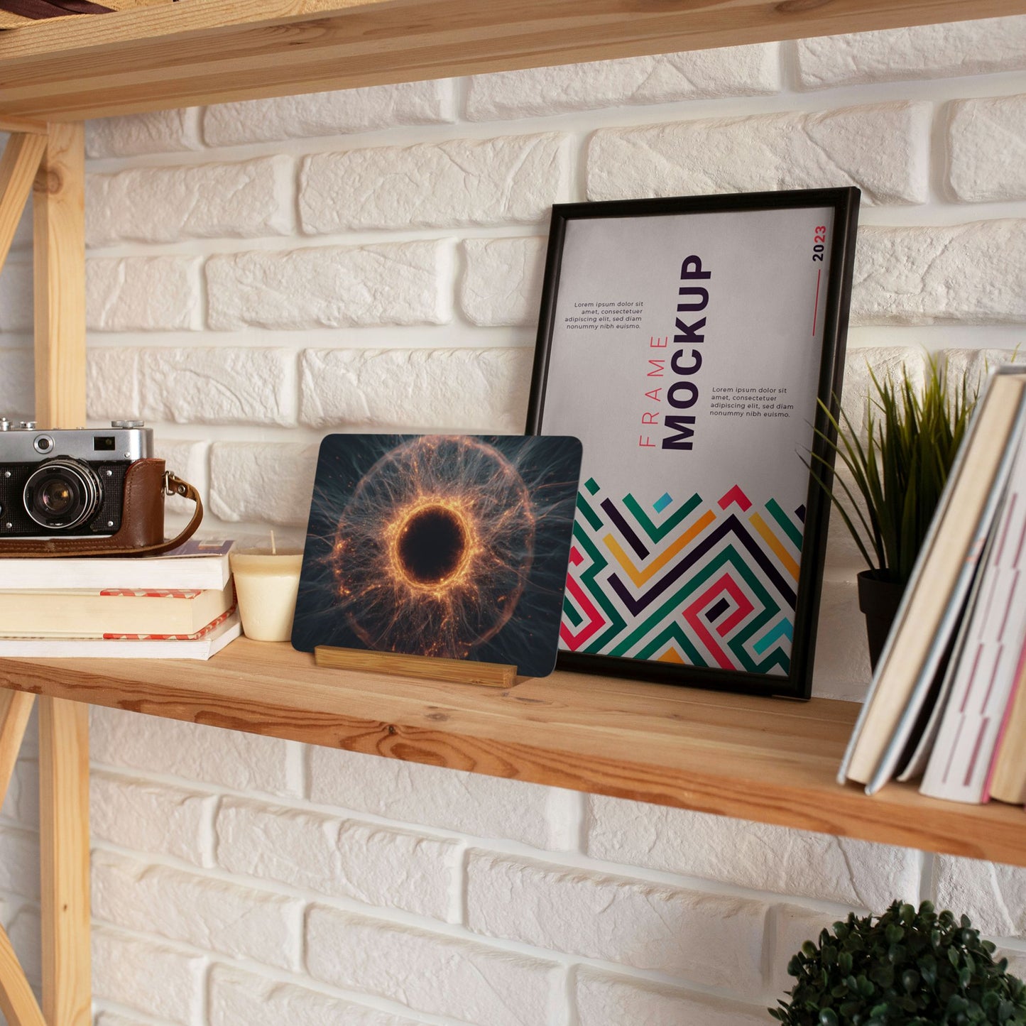 Cosmic Energy Core Metal Photo Display – Horizontal Sci-Fi Matte Aluminum Print with Wooden Stand, Futuristic Desk Decor