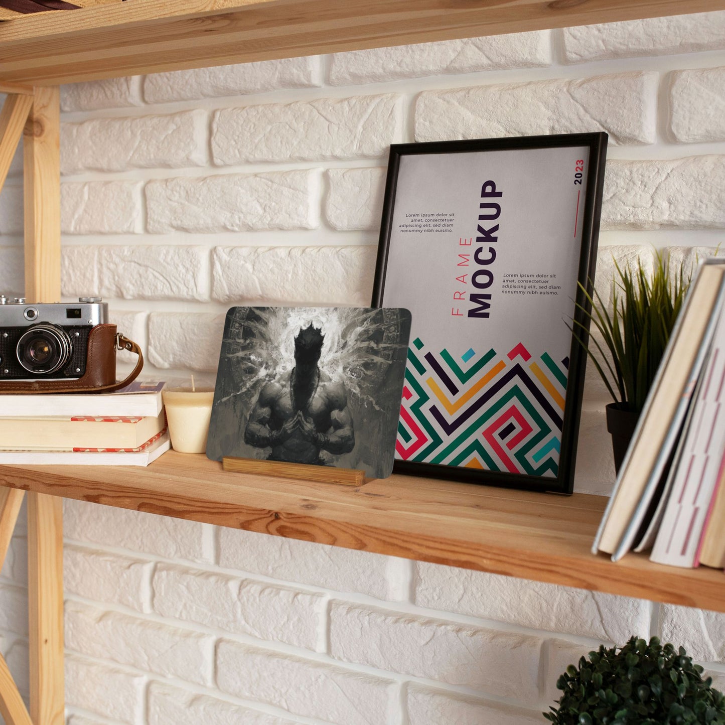 Meditative Warrior Metal Photo Display – Horizontal Strength & Focus Aluminum Print with Wooden Stand, Martial Zen Desk Decor