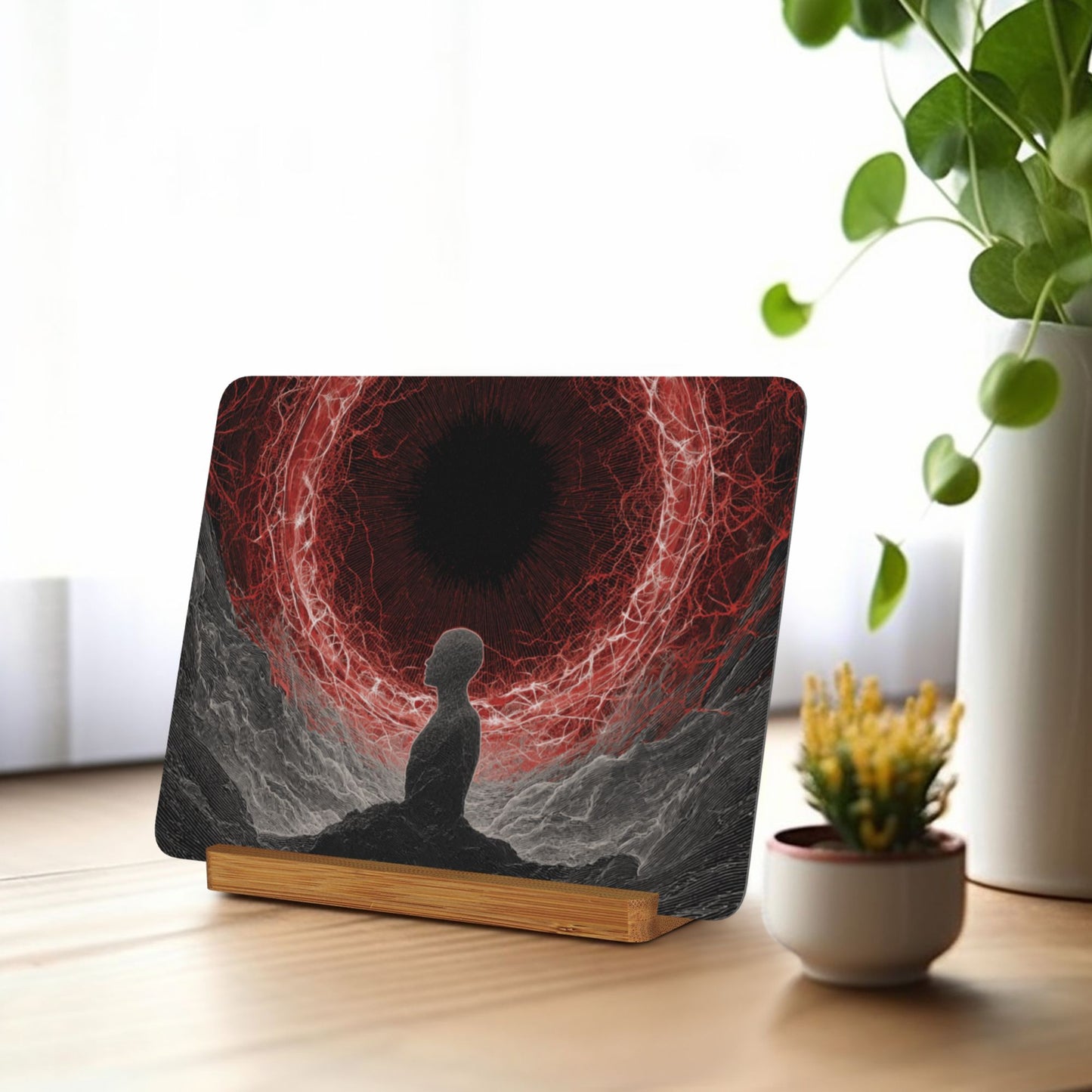 Eye of Contemplation Metal Photo Display – Horizontal Fantasy Consciousness Art Print on Aluminum with Wooden Base